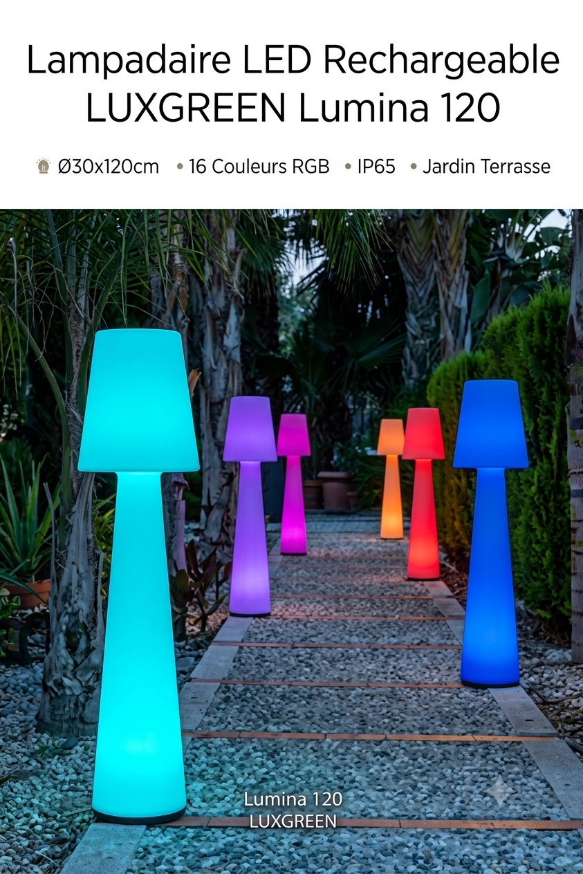 Lampadaire LED Rechargeable LUXGREEN Lumina 120 Ø30x120cm – 16 Couleurs RGB IP65 – Jardin Terrasse | Lumina 120 LUXGREEN