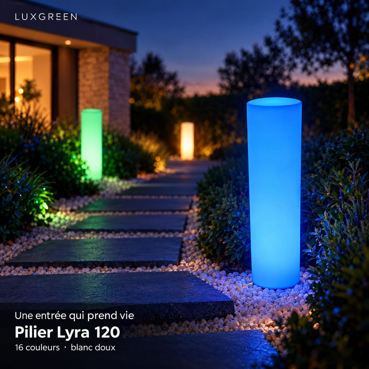 Pilier Lumineux LED Rechargeable LUXGREEN Lyra 120 Ø50x120cm – 16 Couleurs RGB IP65 – Allée Entrée | Lyra 120 LUXGREEN