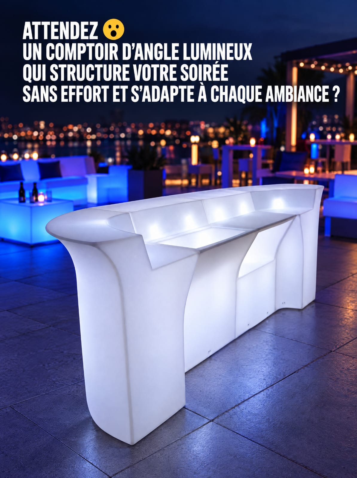 Bar Comptoir LED Rechargeable LUXGREEN LoungeShine 80x80cm – 16 Couleurs RGB IP65 – Événementiel Hôtellerie | LoungeShine LUXGREEN