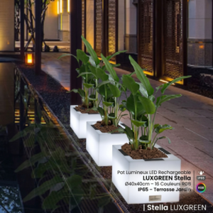 Pot Lumineux LED Rechargeable LUXGREEN Stella Ø40x40cm – 16 Couleurs RGB IP65 – Terrasse Jardin | Stella LUXGREEN