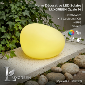 Pierre Décorative LED Solaire LUXGREEN Opale 14 Ø28x14cm – 16 Couleurs RGB IP65 – Solaire | Opale14 LUXGREEN