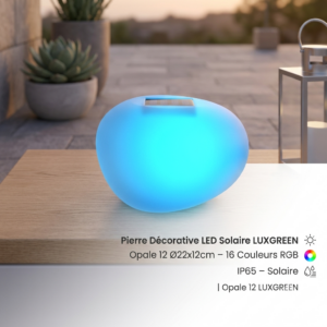Pierre Décorative LED Solaire LUXGREEN Opale 12 Ø22x12cm – 16 Couleurs RGB IP65 – Solaire | Opale 12 LUXGREEN