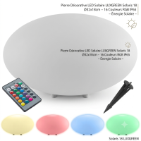 Pierre Décorative LED Solaire LUXGREEN Solaris 18 Ø32x18cm – 16 Couleurs RGB IP65 – Solaire | Solaris 18 LUXGREEN