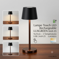 Lampe Touch LED Rechargeable LUXGREEN Iris9-25 9x25cm – 3 Températures USB | Iris9-25 LUXGREEN