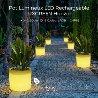 Pot Lumineux LED Rechargeable LUXGREEN Horizon Ø40x30cm – 16 Couleurs RGB IP65 | Horizon LUXGREEN
