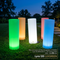 Pilier Lumineux LED Rechargeable LUXGREEN Lyra 120 Ø50x120cm – 16 Couleurs RGB IP65 – Allée Entrée | Lyra 120 LUXGREEN