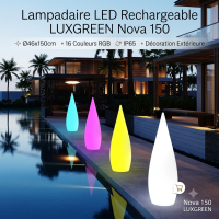 Lampadaire LED Rechargeable LUXGREEN Nova 150 Ø46x150cm – 16 Couleurs RGB IP65 – Décoration Extérieure | Nova 150 LUXGREEN