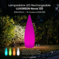 Lampadaire LED Rechargeable LUXGREEN Nova 120 Ø36x120cm – 16 Couleurs RGB IP65 – Jardin Design | Nova 120 LUXGREEN