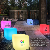 Chaise LED Rechargeable LUXGREEN Lumen Chair 40x40cm – 16 Couleurs RGB IP65 – Terrasse Bar Restaurant | Lumen Chair LUXGREEN