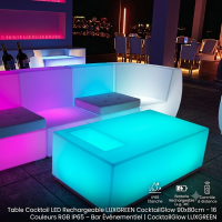 Table Cocktail LED Rechargeable LUXGREEN CocktailGlow 90x80cm – 16 Couleurs RGB IP65 – Bar Événementiel | CocktailGlow LUXGREEN