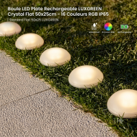 Boule LED Plate Rechargeable LUXGREEN Crystal Flat 50x25cm – 16 Couleurs RGB IP65 | Crystal Flat 50x25 LUXGREEN