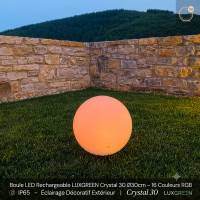 Boule LED Rechargeable LUXGREEN Crystal 30 Ø30cm – 16 Couleurs RGB IP65 – Éclairage Décoratif Extérieur | Crystal 30 LUXGREEN
