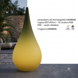 Lampadaire LED Rechargeable LUXGREEN Cygnus Ø37x150cm – 16 Couleurs RGB IP65 – Jardin Hôtellerie | Cygnus LUXGREEN