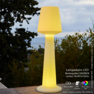 Lampadaire LED Rechargeable LUXGREEN Lumina 150 Ø37x150cm – 16 Couleurs RGB IP65 – Design Extérieur | Lumina 150 LUXGREEN