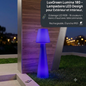 Lampadaire LED Rechargeable LUXGREEN Lumina 180 Ø46x180cm – 16 Couleurs RGB IP65 – Best-Seller | Lumina 180 LUXGREEN