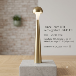 Lampe Touch LED Rechargeable LUXGREEN Talia 6.5x38cm – 3 Températures IP54 | Talia LUXGREEN