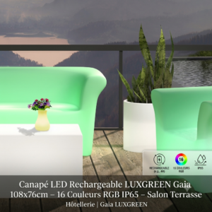 Canapé LED Rechargeable LUXGREEN Gaia 108x76cm – 16 Couleurs RGB IP65 – Salon Terrasse Hôtellerie | Gaia LUXGREEN