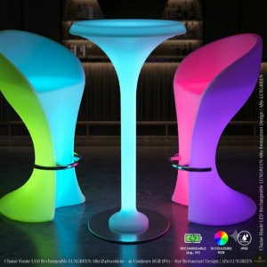Chaise Haute LED Rechargeable LUXGREEN Alto Ø48x106cm – 16 Couleurs RGB IP65 – Bar Restaurant Design | Alto LUXGREEN
