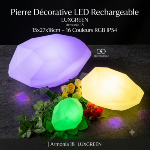 Pierre Décorative LED Rechargeable LUXGREEN Armonia 18 15x27x18cm – 16 Couleurs RGB IP54 | Armonia 18 LUXGREEN