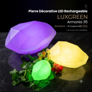 Pierre Décorative LED Rechargeable LUXGREEN Armonia 35 22x43x35cm – 16 Couleurs RGB IP54 | Armonia 35 LUXGREEN